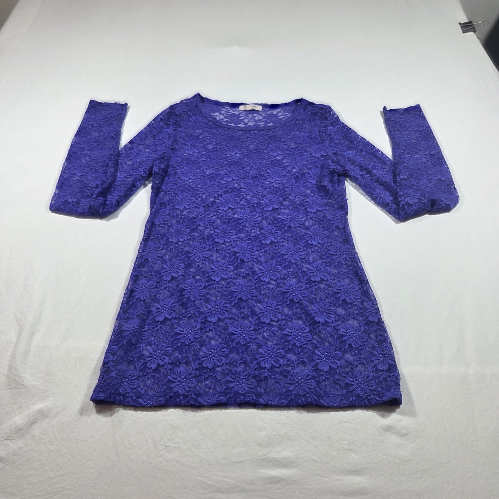 Energie Lace Top Long Sleeve Crew Neckline Stretchy Large Vibrant Purple